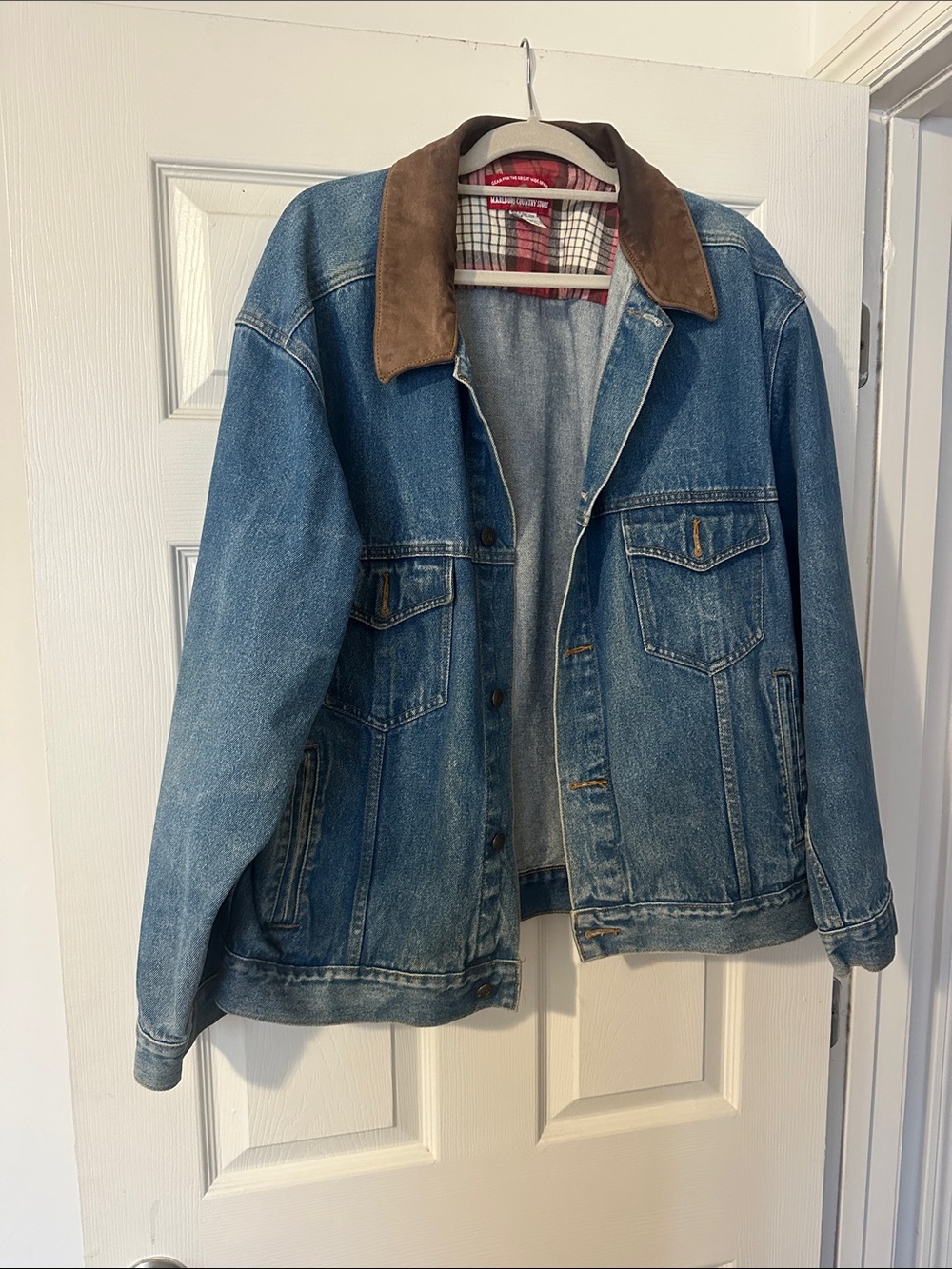 Marlboro Blue Denim Jacket with Brown Suede Collar